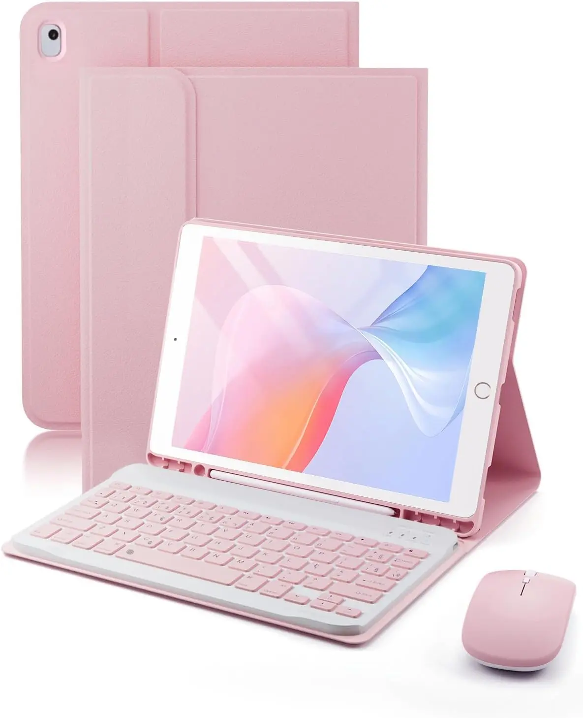 Capa com Teclado para iPad 10.2 Polegadas 9ª/8ª/7ª geração iPad Air 3 / Pro | 10.5 Polegadas Teclado Bluetooth destacável, Mouse, Função de Despertar Automático - Rosa