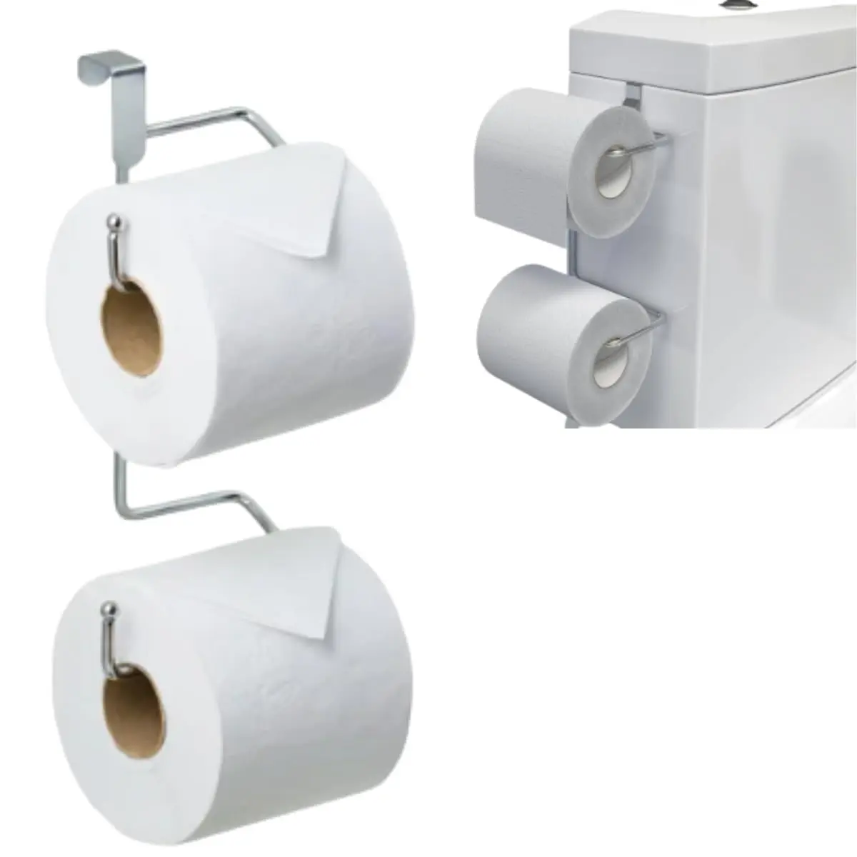 Suporte Porta Papel Higienico Duplo 2 Rolos Cromado Metal Vaso Sanitario Caixa Acoplada Prateado Banheiro e Lavabo Inox Prático Universal