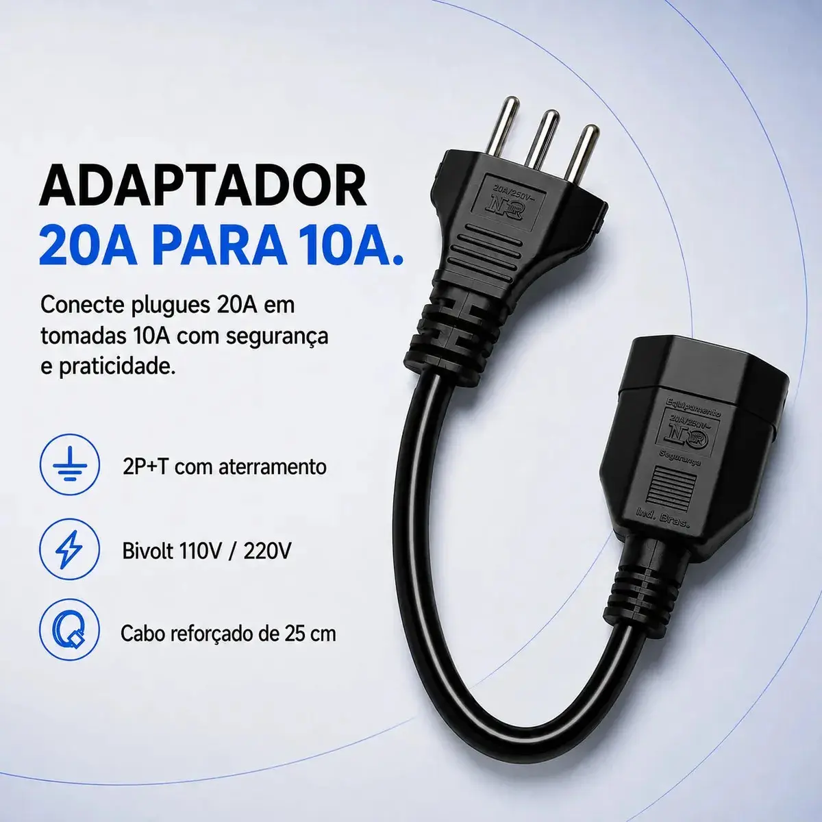 Adaptador Tomada 20a P/ 10a Carregador Carro Elétrico Bivolt Two Lef thumbnail 2