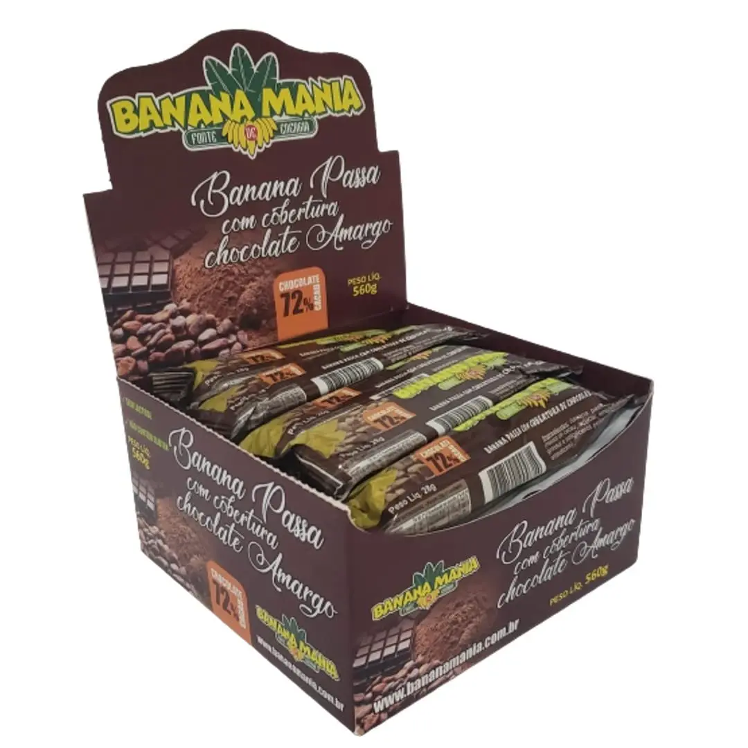 Bananinha Com Cobertura de Chocolate Amargo 72% Cacau Sem Lactose Sem Glúten 20 Unidades de 28g - Banana Mania - 1