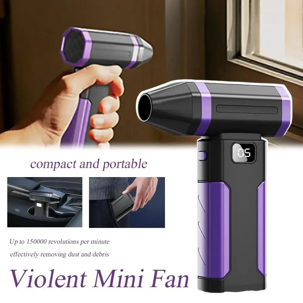 Ventilador Portátil de Alta Potência, Secador de Cabelo com Regulagem de Velocidade em 5 Níveis, Remoção Eficiente de Poeira, Equipado com Luzes de Emergência