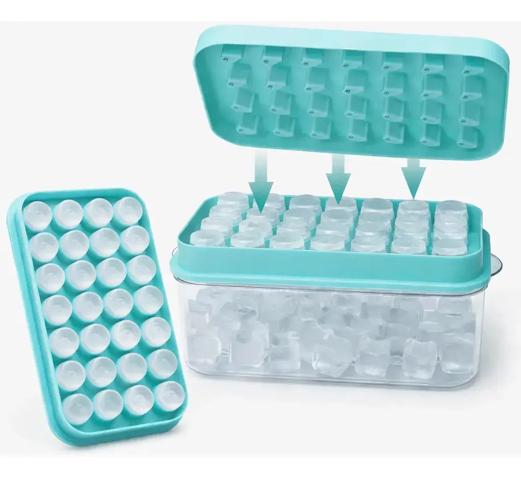 Forma De Gelo Silicone 28 Cubos Em Formato De Rosa Com Reservatório E Tampa Azul thumbnail 2