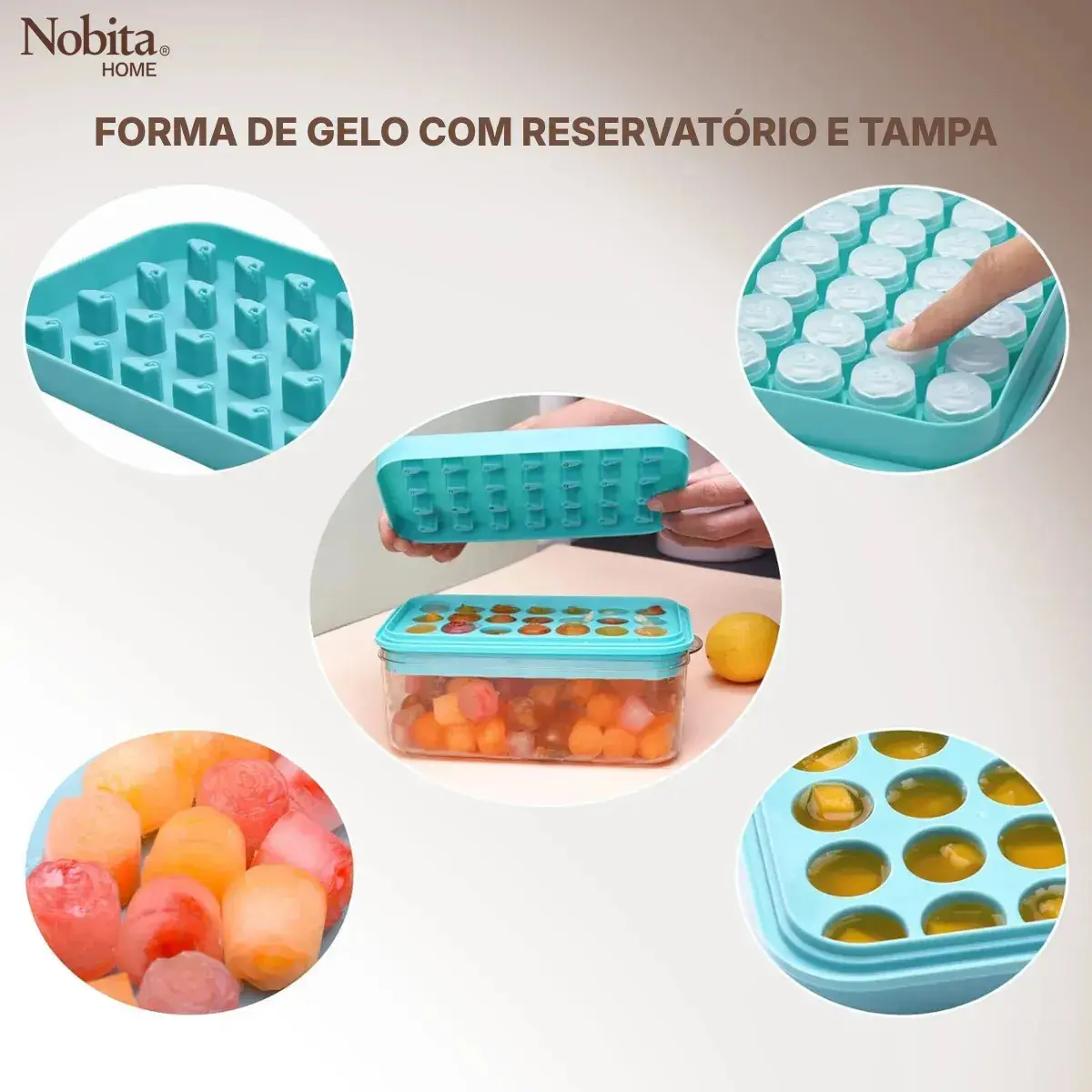 Forma De Gelo Silicone 28 Cubos Em Formato De Rosa Com Reservatório E Tampa Azul thumbnail 3