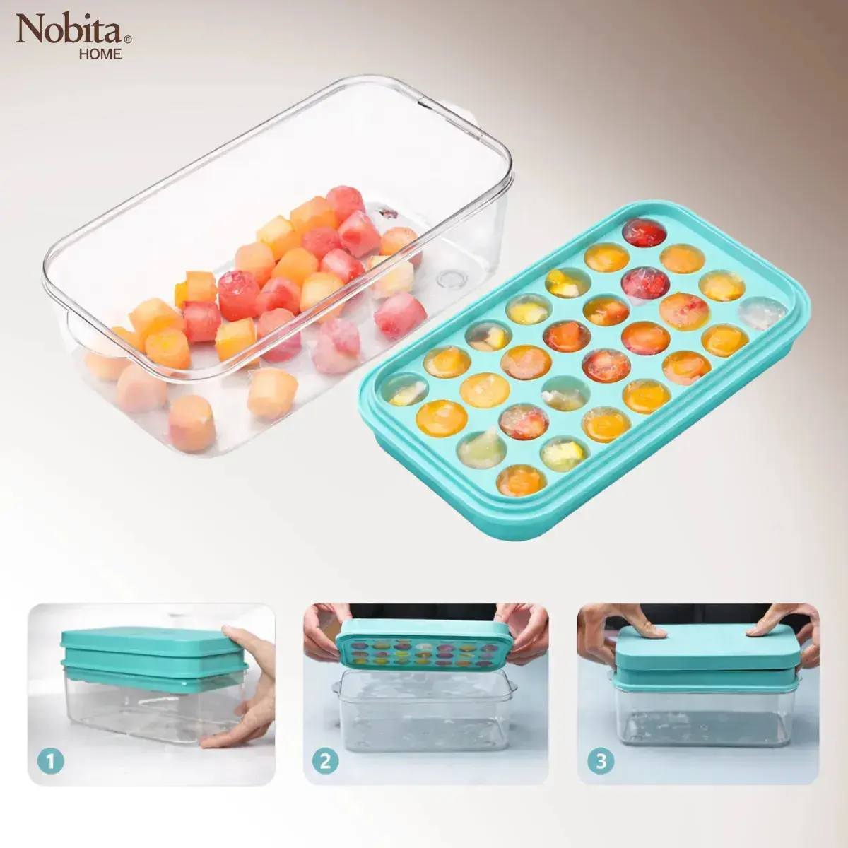 Forma De Gelo Silicone 28 Cubos Em Formato De Rosa Com Reservatório E Tampa Azul thumbnail 5