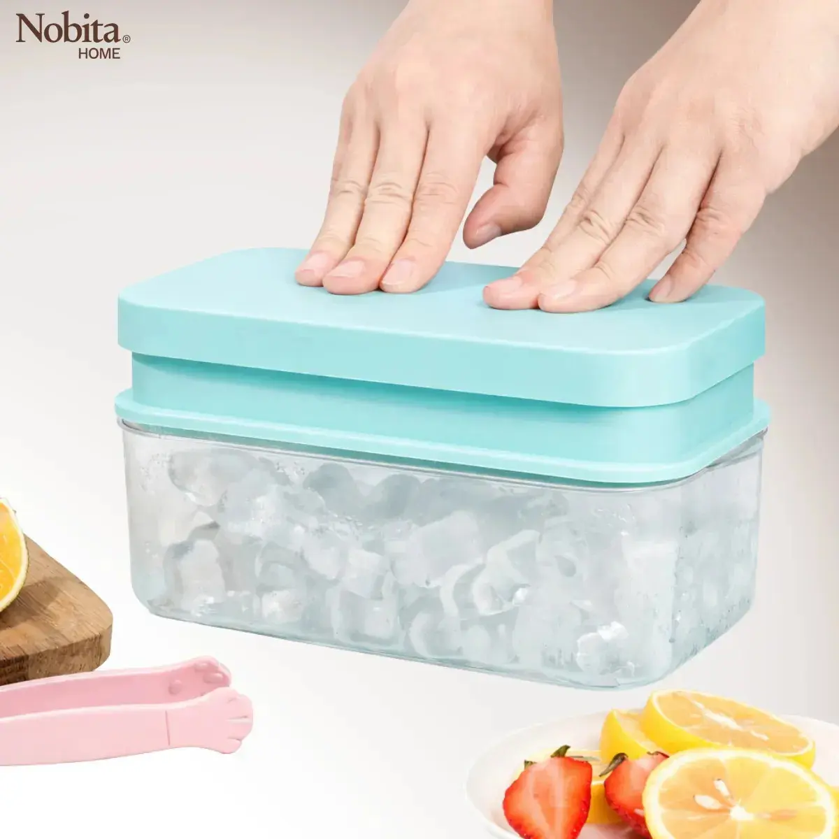 Forma De Gelo Silicone 28 Cubos Em Formato De Rosa Com Reservatório E Tampa Azul thumbnail 7