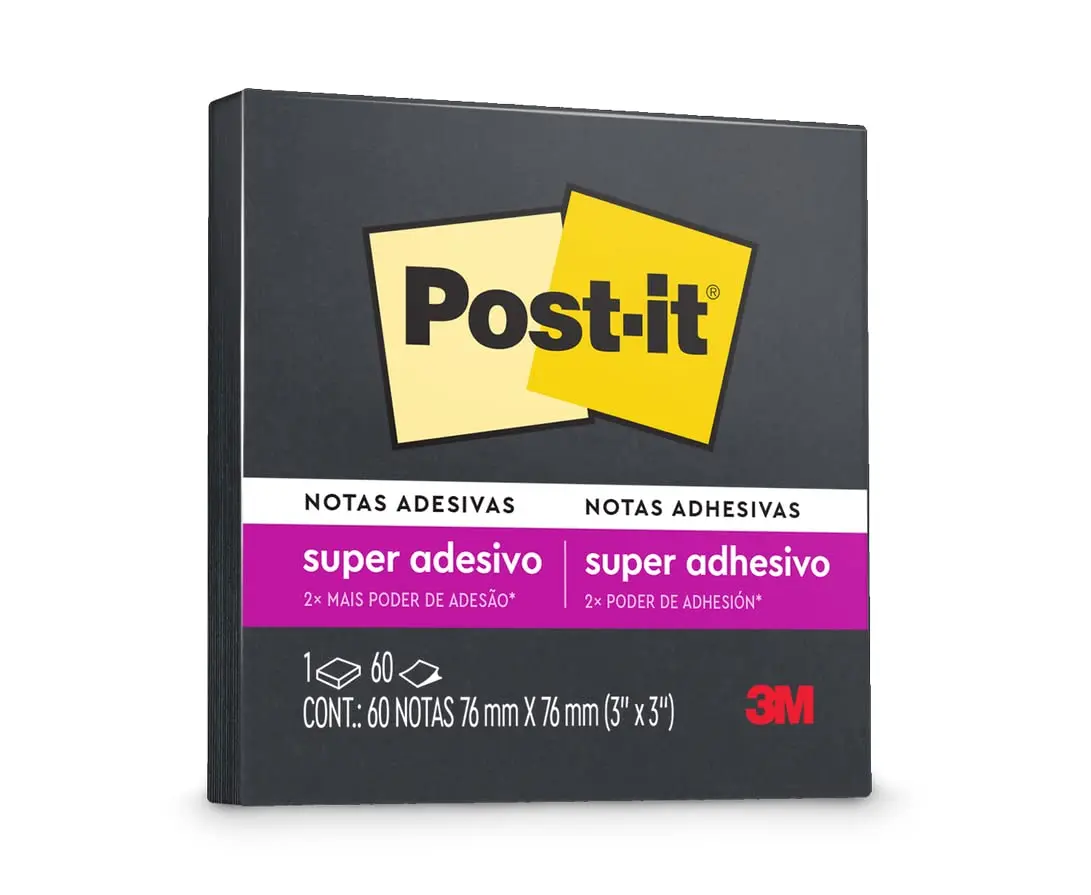 POST-IT 3M Bloco de Notas Adesivas Preto Ônix 60 Folhas | 76 mm x 76 mm, Adesão Excelente, Ideais para Anotações e Recados em Superfícies Verticais, Como Paredes, Janelas, Vidro - 1