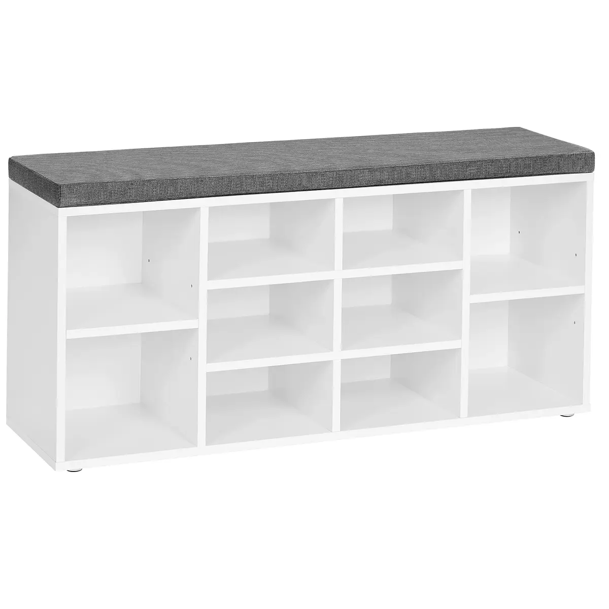 VASAGLE Banco Sapateira com Almofada, 10 Compartimentos, 104 x 30 x 48 cm | Banco Sapateira, 1 Peça, para Hall de Entrada, Branco e Cinza, Coleção CUSTOS BRLHS10WT