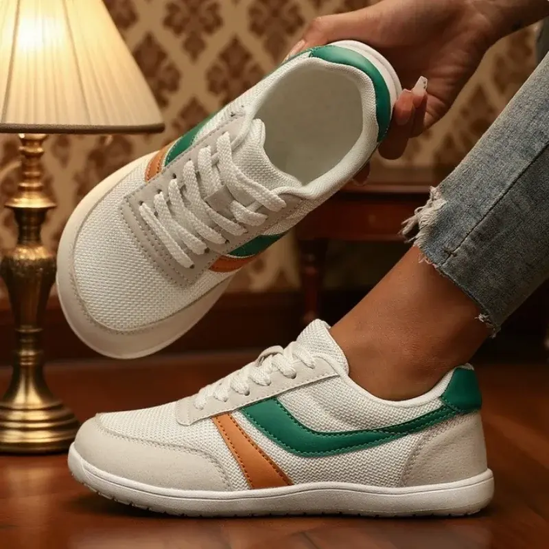 Tênis feminino descalço casual ampla última moda lona plana sapato 2025 novo dedo do pé largo malha respirável tênis de corrida