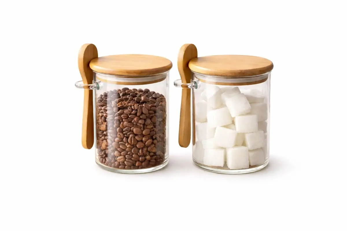 Pote de Vidro 500ml Hermético com Tampa de Bambu Redondo Flat Porta Café Açúcar Temperos (2)