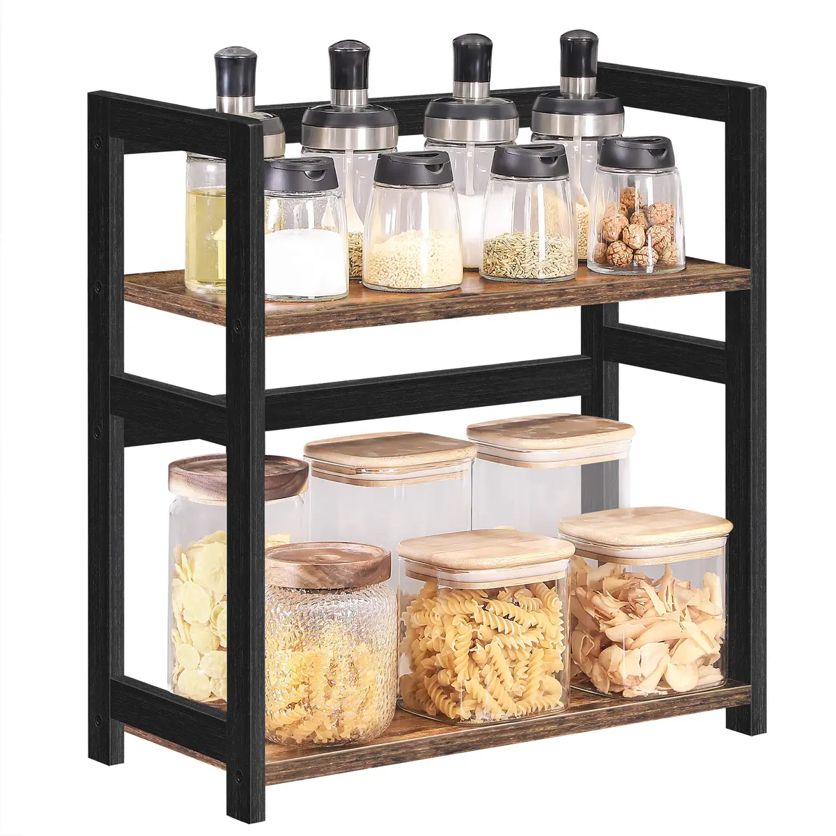 SONGMICS Porta-Temperos, Prateleira de 3 Níveis, Estrutura de Bambu | Organizador de Mesa para Bancada, para Cozinha, Sala de Jantar, Escritório, Marrom Rústico e Preto, Coleção BAMBOU OFS047B01 - 1