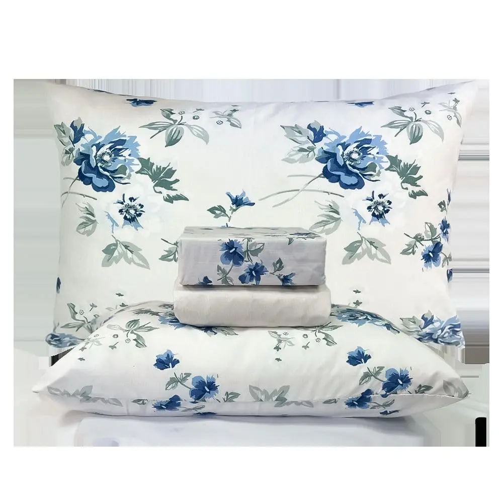 Jogo de Lençol Casal 4 Peças Estampado 200 Fios Floral (Cinza e Floral)