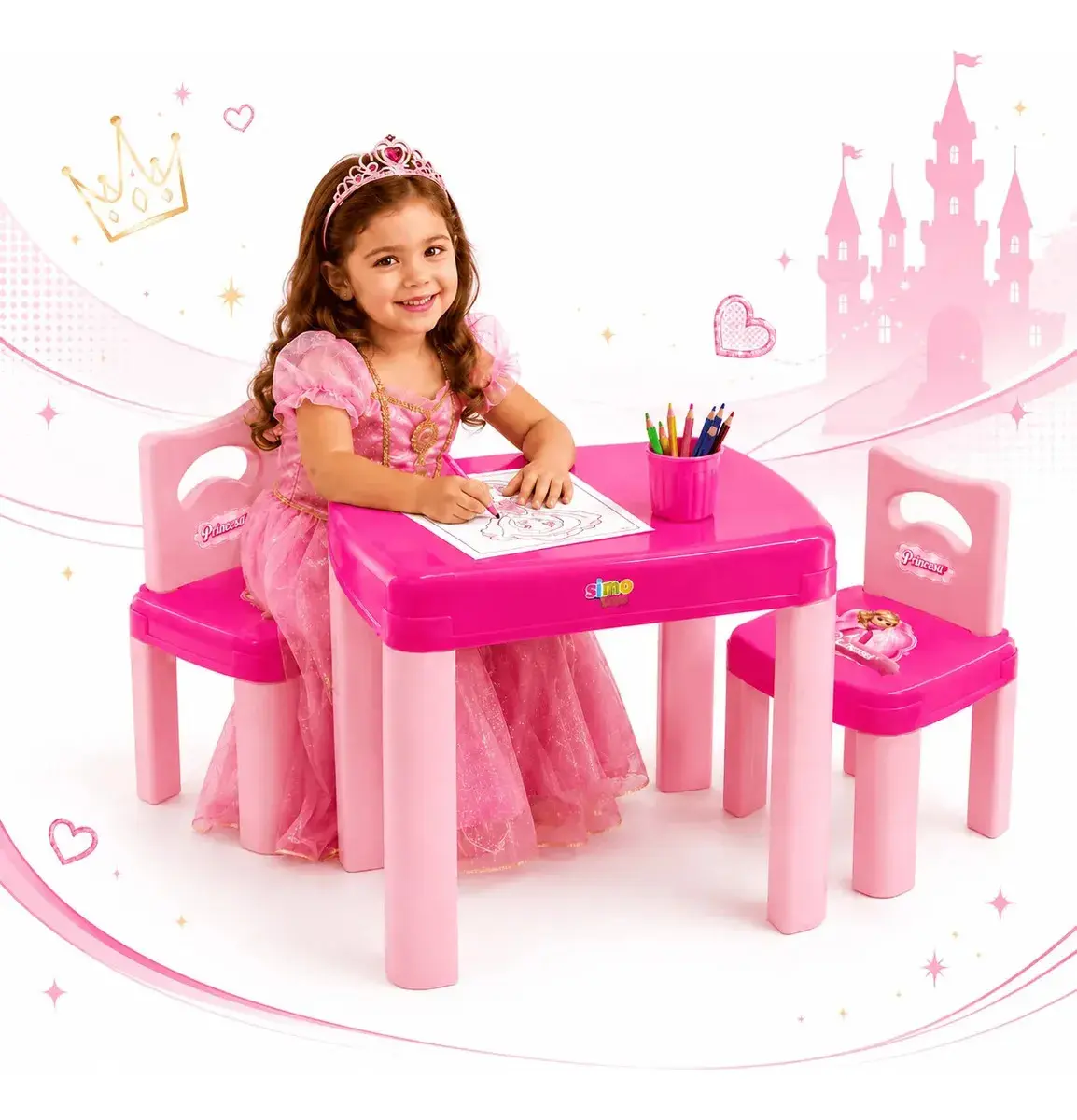 1 Mesa E 2 Cadeira Didatica De Criança - Super Atividades Cor Princesa - 1
