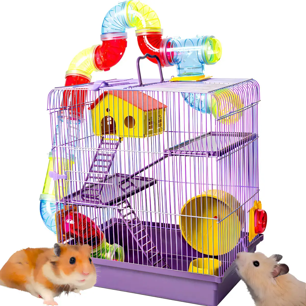 Gaiola Tubo Super Luxo 3 Andares Lilás Hamster Completa Cor Violeta