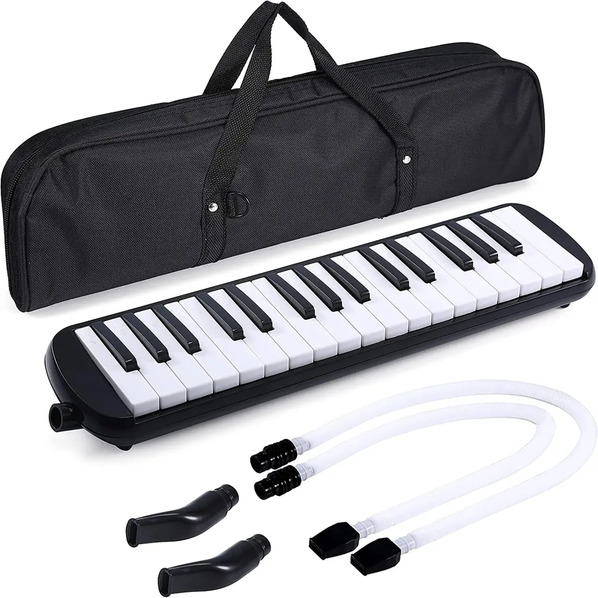 VEDO Melodica 32 Teclas, Piano de Ar Portátil com 2 Tubos Flexíveis, Bocaieras, Bolsa de Transporte, Preto - Instrumento Musical para Iniciantes, Crianças e Presentes Educativos - 1