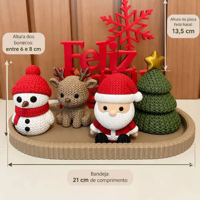 Kit Decoração de Natal 3D Papai Noel Rena Boneco de Neve Placa Feliz Natal