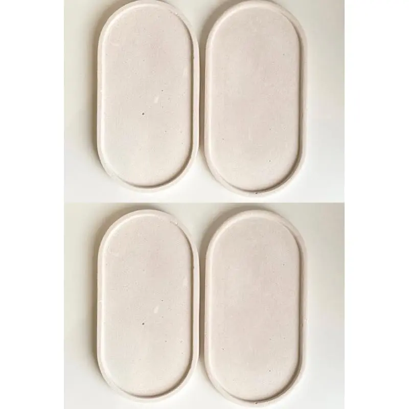 Kit com 2 Bandejas Ovais Decorativas em Cimento Branco Artesanal para Lavabo e Organização(4 Peças Branco Areia) - 1