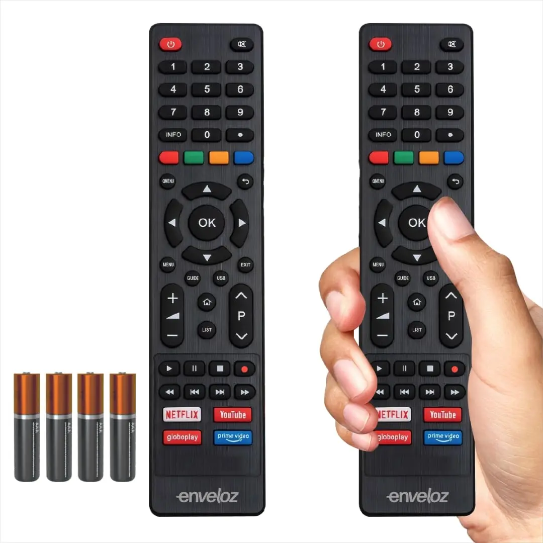 Kit 2 Controle Remoto Para Tv Philco Smart Teclas Netflix, Youtube, Globoplay Video Compativel Com Varios Modelos Tvs Philco 9028 7250 9063 Com Pilhas Inclusas Marca Enveloz