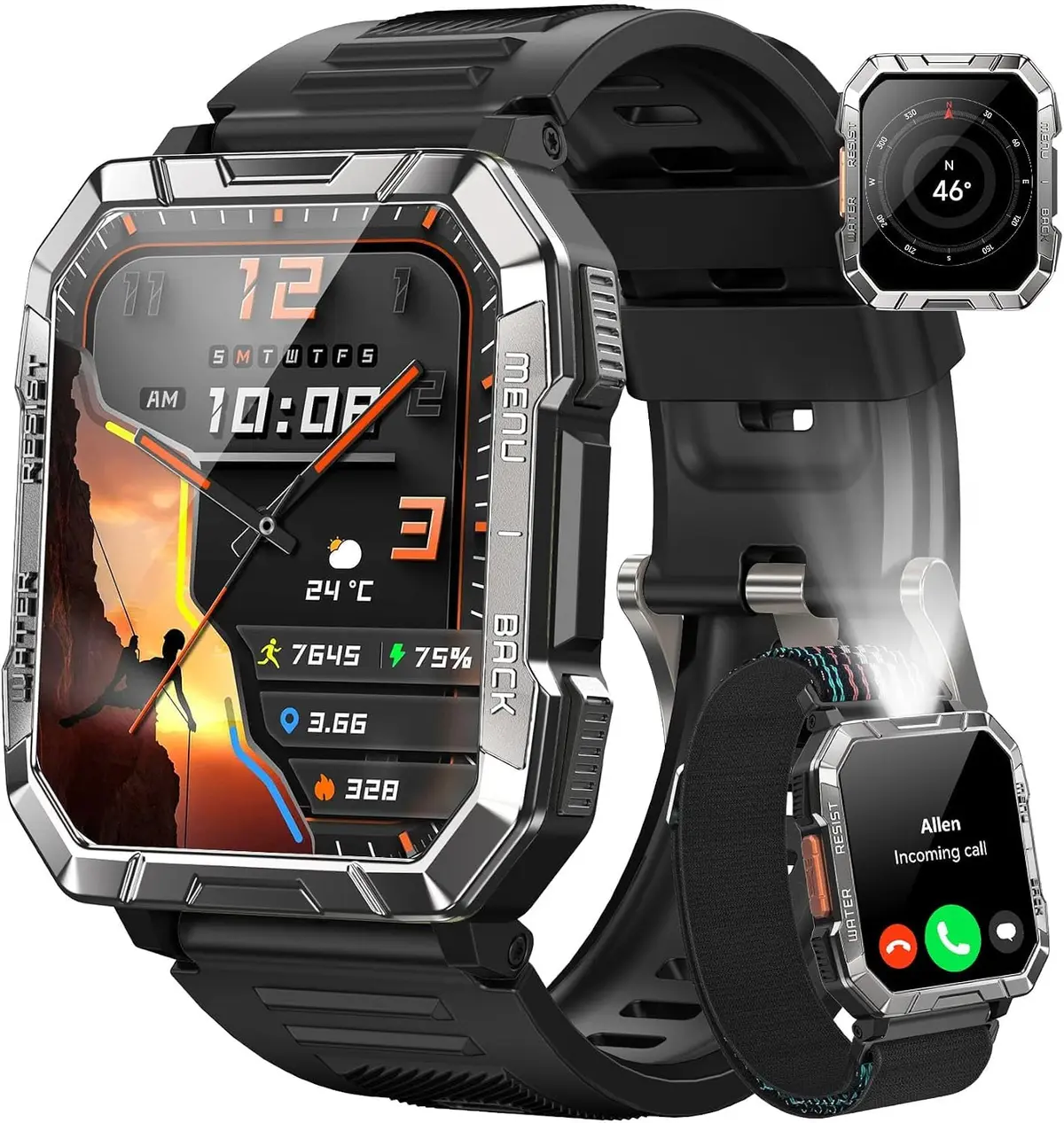 Smartwatch Militar, Bateria 100 Dias, Chamada BT, Lanterna LED | Até 100 dias de bateria, lanterna potente e chamadas sem celular. Robusto IP68 e monitor fitness para quem busca liberdade.