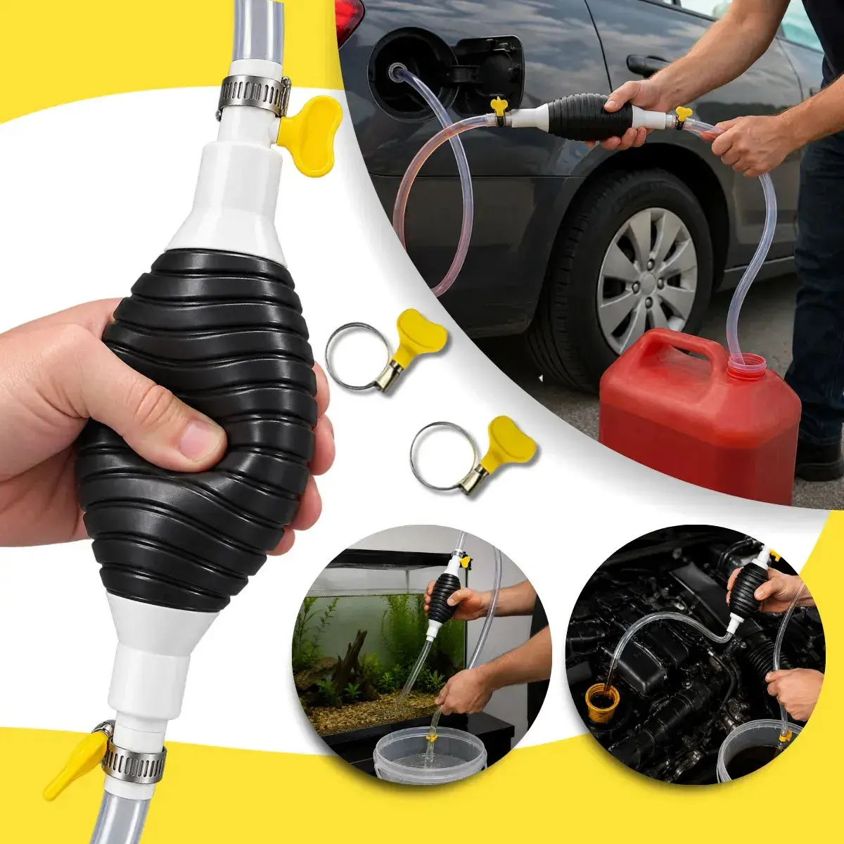 Bomba de Sucção Manual para Retirar Oleo Transferência de Gasolina Etanol Tanque Agua Aquario Mangueira Gurumania - 1