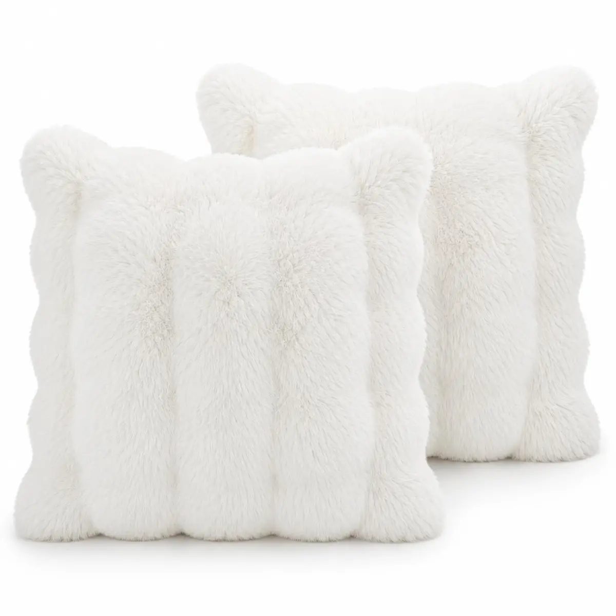 Capa de Almofada, Kit com 2 Capas Decorativas em Pelúcia, Plush, Luxuoso, Toque Suave, Desenhos em Relevo, Sala - Casa e Decoração (Pelinhos - Branco Off White)