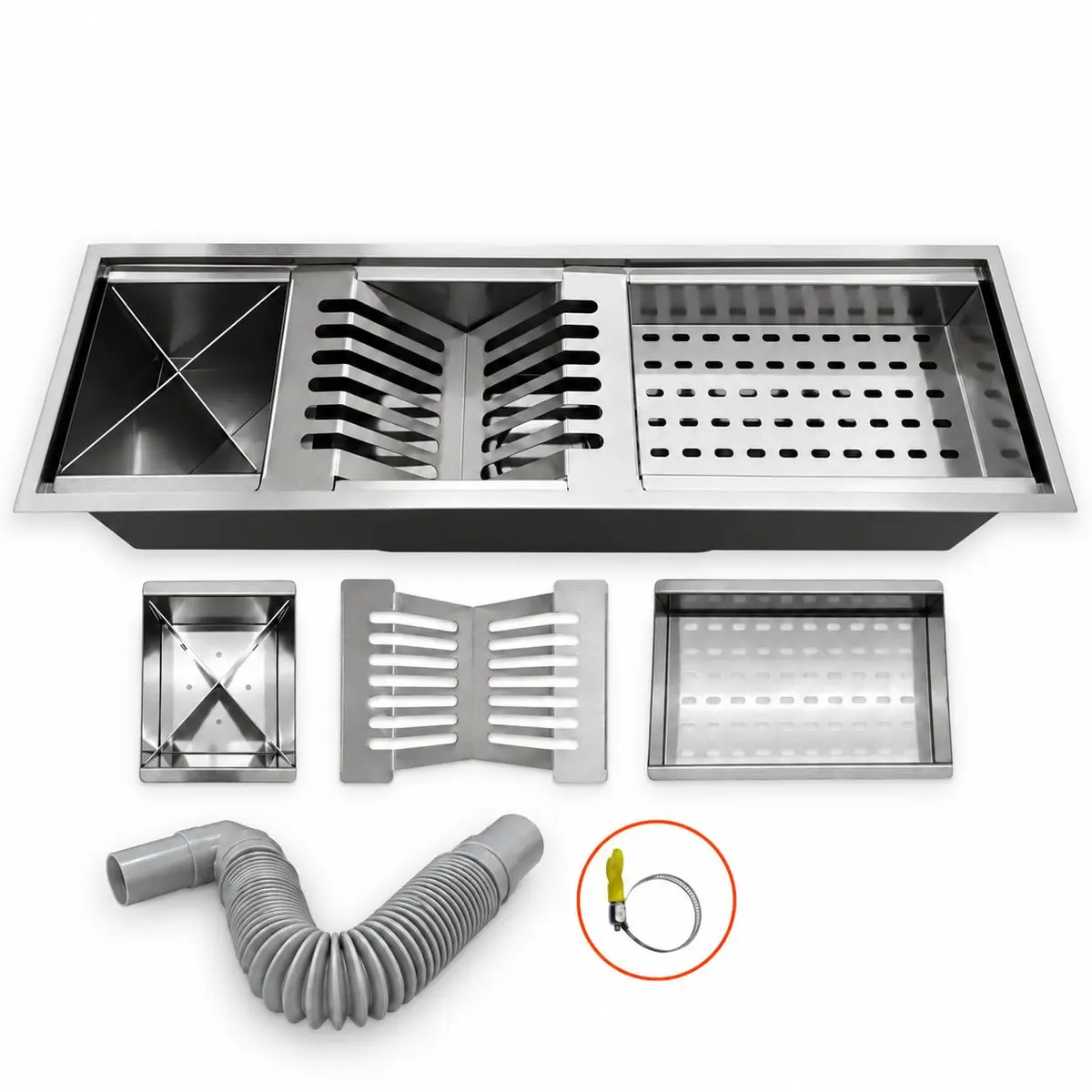 Calha Cozinha Escorredor Canal Organizador Embutir Úmida Inox 60cm Cor Aço inox escovado