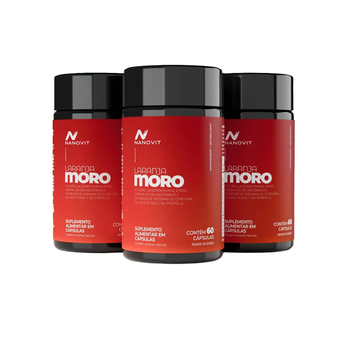 Laranja Moro Slim+ Nanovit 180 Cápsulas 8 Ativos com Cromo 714% VD Café Verde Chlorella Cúrcuma Própolis Vitaminas C e Zinco Suporte ao Metabolismo