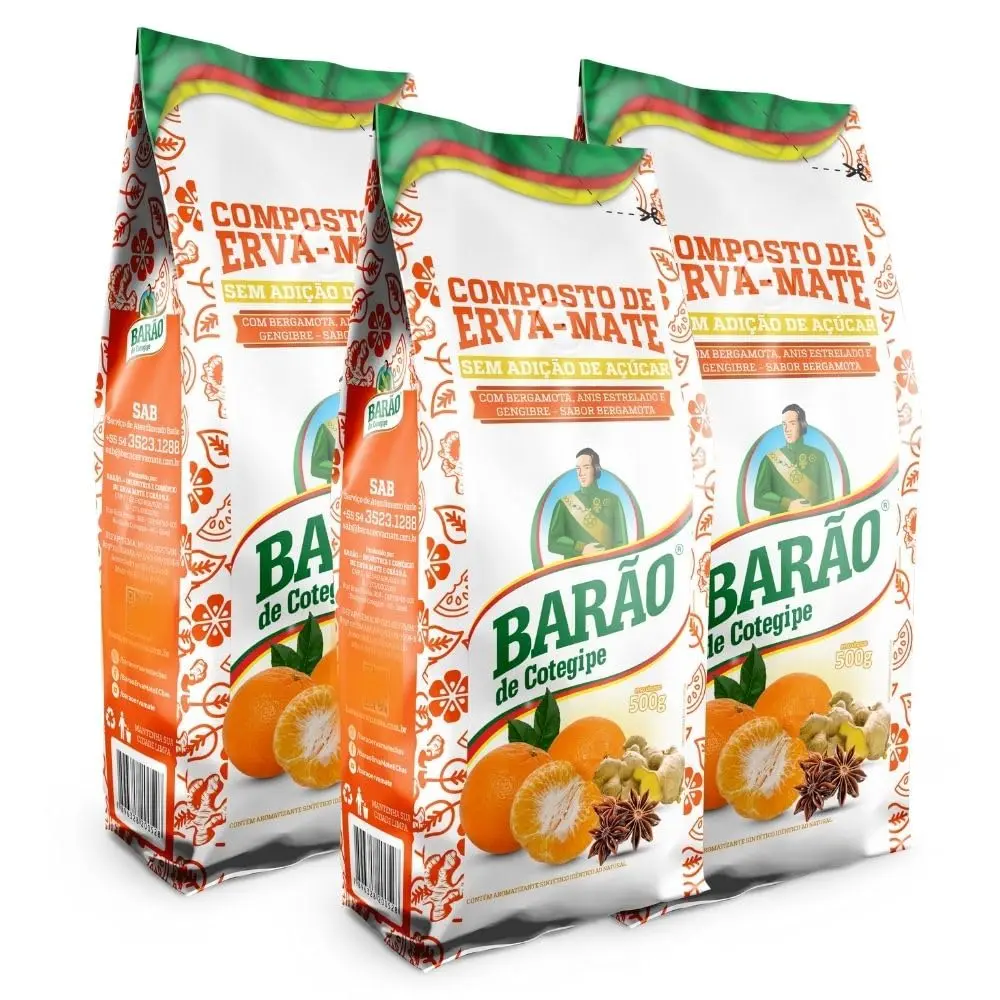 Barão de Cotegipe, Kit 3 Composto Erva Mate com Bergamota Anis e Gengibre 500g cada Barão Cotegipe