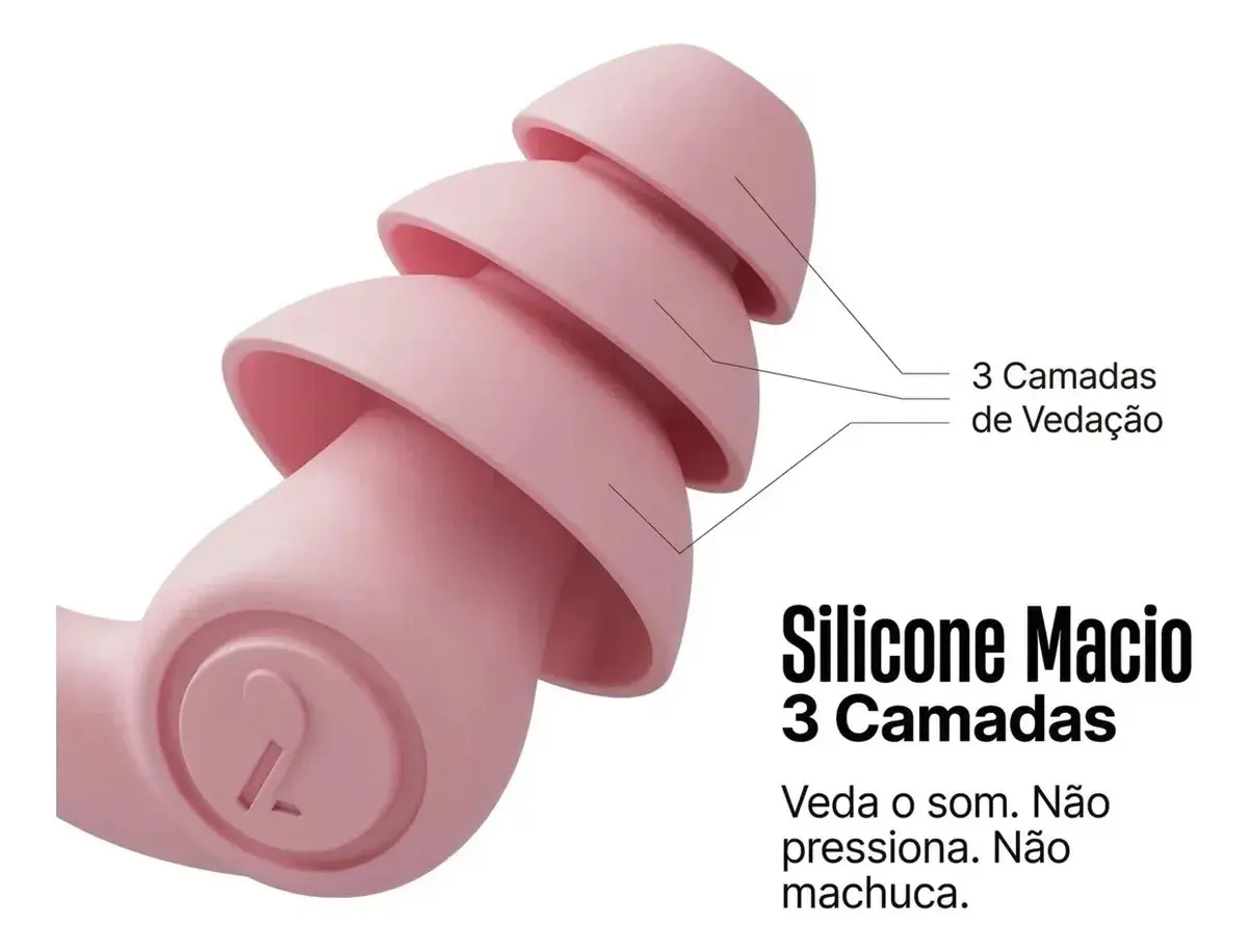 Tampão de Ouvido Universal de Silicone Reutilizável com Estojo - Kit 2 Pares thumbnail 3