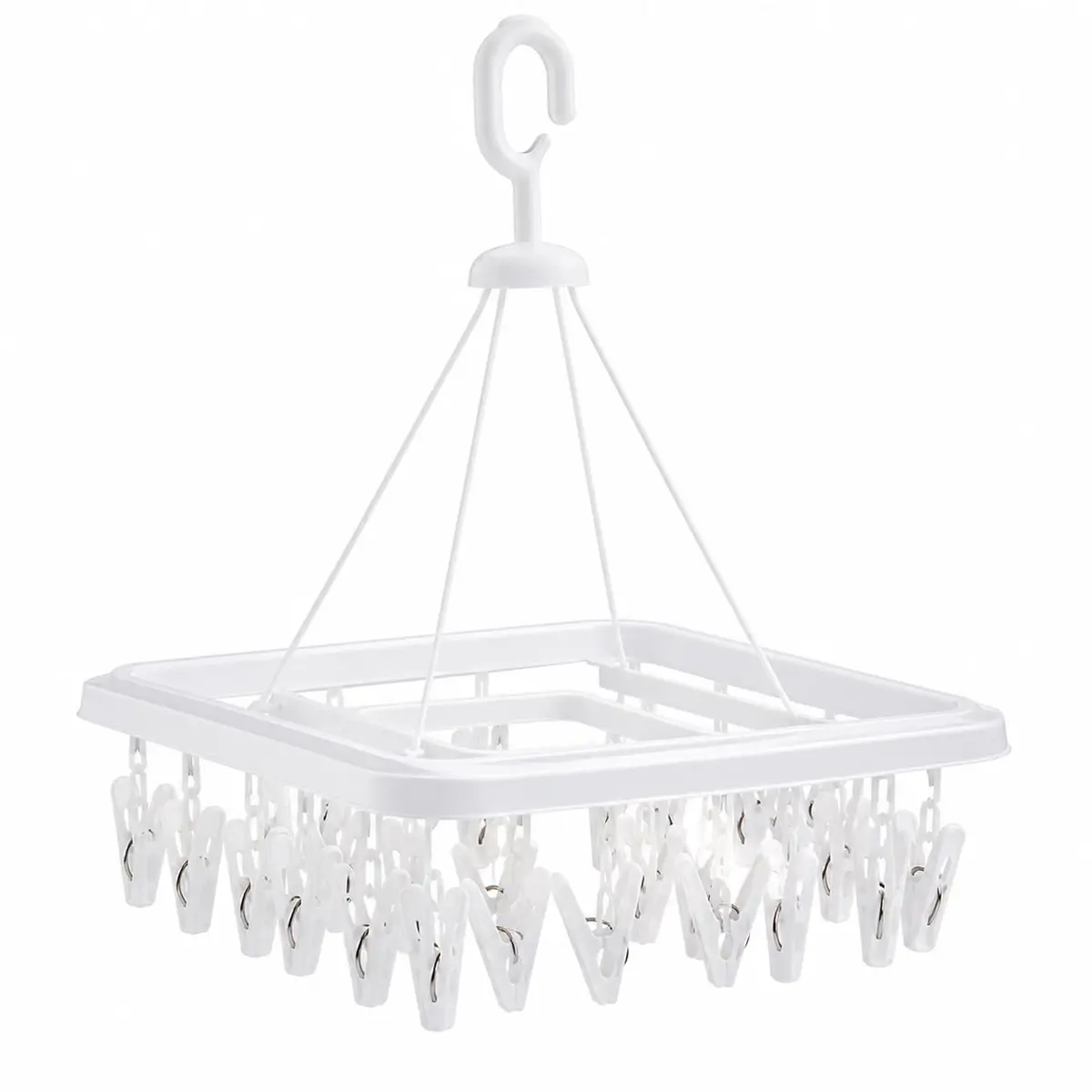 Varal de Plástico com 24 Prendedores, Quadrado, Branco, 36x31 cm, Dobrável, Portátil, Durável, Roupa Íntima, Lavanderia
