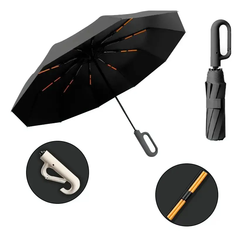Guarda-chuva Automático Mão Santa Preto com Fivela De Anel e Proteção UV - 1
