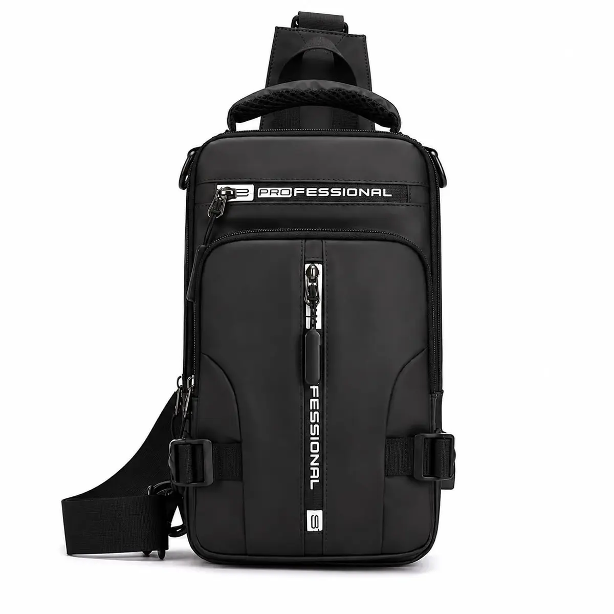 Bolsa Masculina Transversal 3 em 1, Mochila de Peito e Ombro com Saída USB, 30 x 18 x 10 cm, Múltiplos Compartimentos, Alça Ajustável para Tablet e Celular