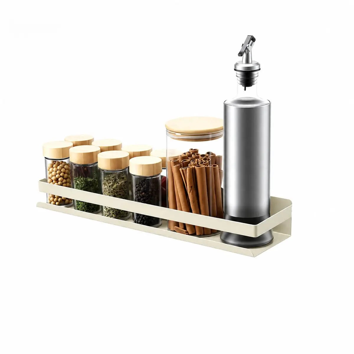Porta Temperos de Parede Branco Sem Furar, Prateleira Organizadora em Aço Carbono, Suporte para Condimentos e Shampoo, Cozinha e Banheiro, 40 x 10 x 5,3 cm (branco)