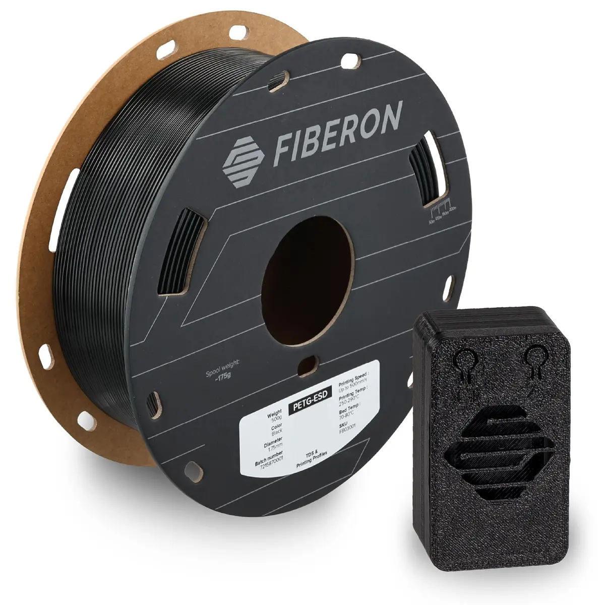 Polymaker Filamento para impressão 3D Fiberon Petg-esd Carretel preto de 1,75 mm de 500 g – Filamento para impressora 3D Petg seguro e resistente contra descargas eletrostáticas para a indús