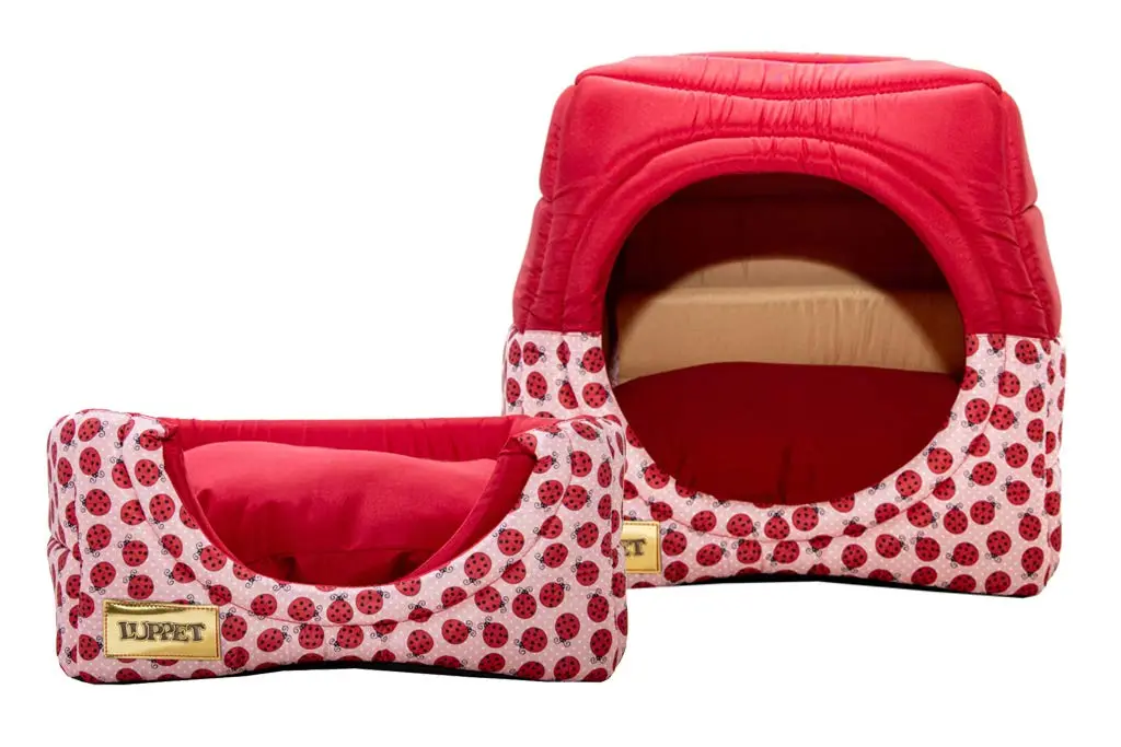 Cama e Toca 2 em 1 com Almofada para Cães e Gatos Luppet, Tamanho G | Vermelho, Joaninha, Para Pets de 6kg a 12kg