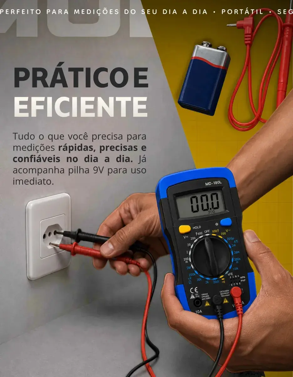 Multímetro Digital Profissional Lcd Iluminado Portátil Multifunções Ac Dc Bip Com Bateria thumbnail 5