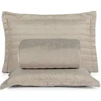 Kit Cobre Leito Rubine Queen Bordado Micropercal 400 Fios Colcha Liso 3 Peças Bege