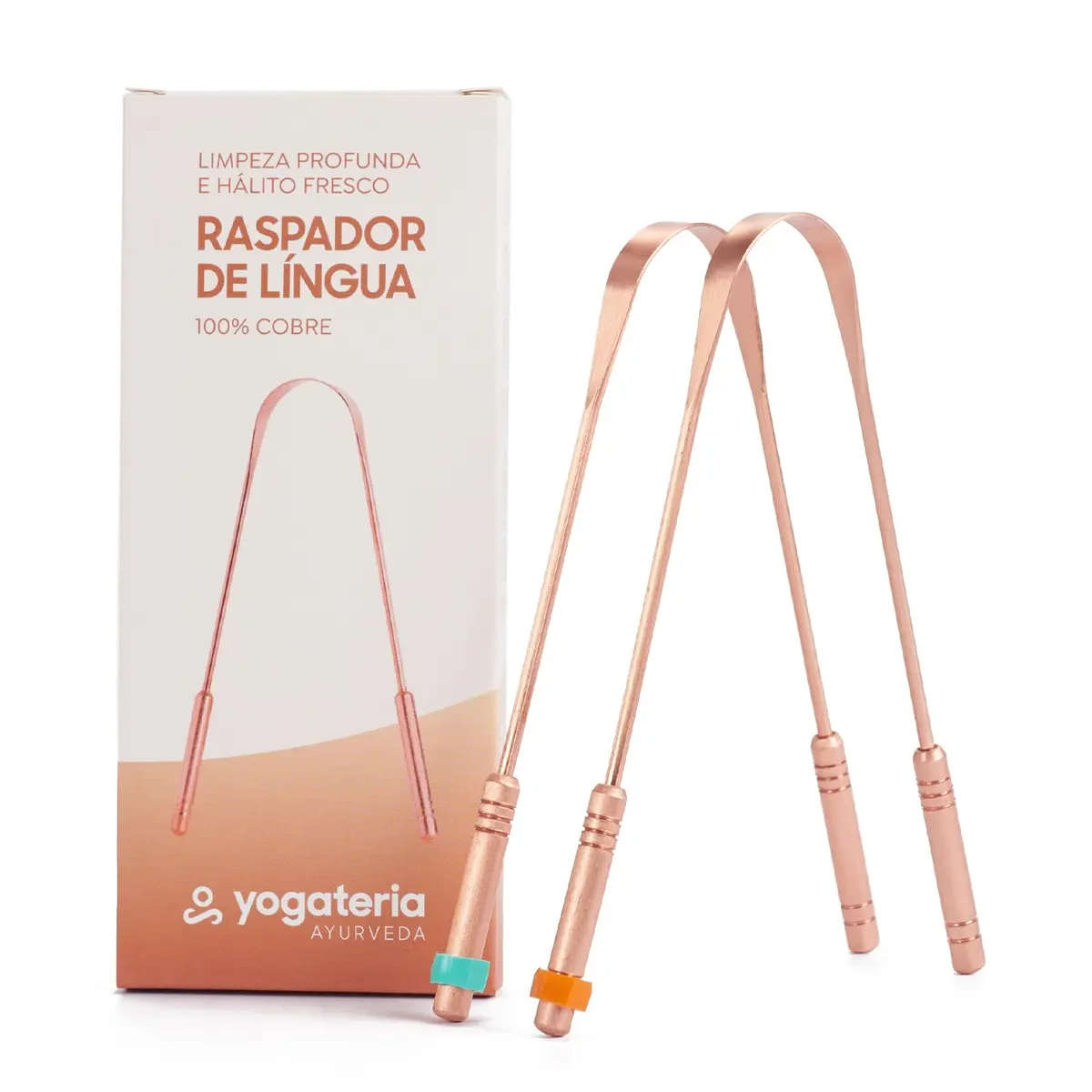YOGATERIA Kit limpador Raspador de língua Cobre Ayurvédico 100% Puro | Elimina o Mau Hálito Toxinas e Resíduos | Fácil de limpar | Antibacteriano Higiênico e Durável (2 Unds)
