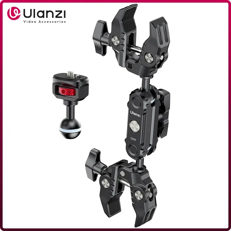 Super Braçadeira Ulanzi CO17 com 360 ° Braçadeira dupla de cabeça dupla, adaptador arri de braço mágico para câmera panorâmica, guarda-chuva, luz led
