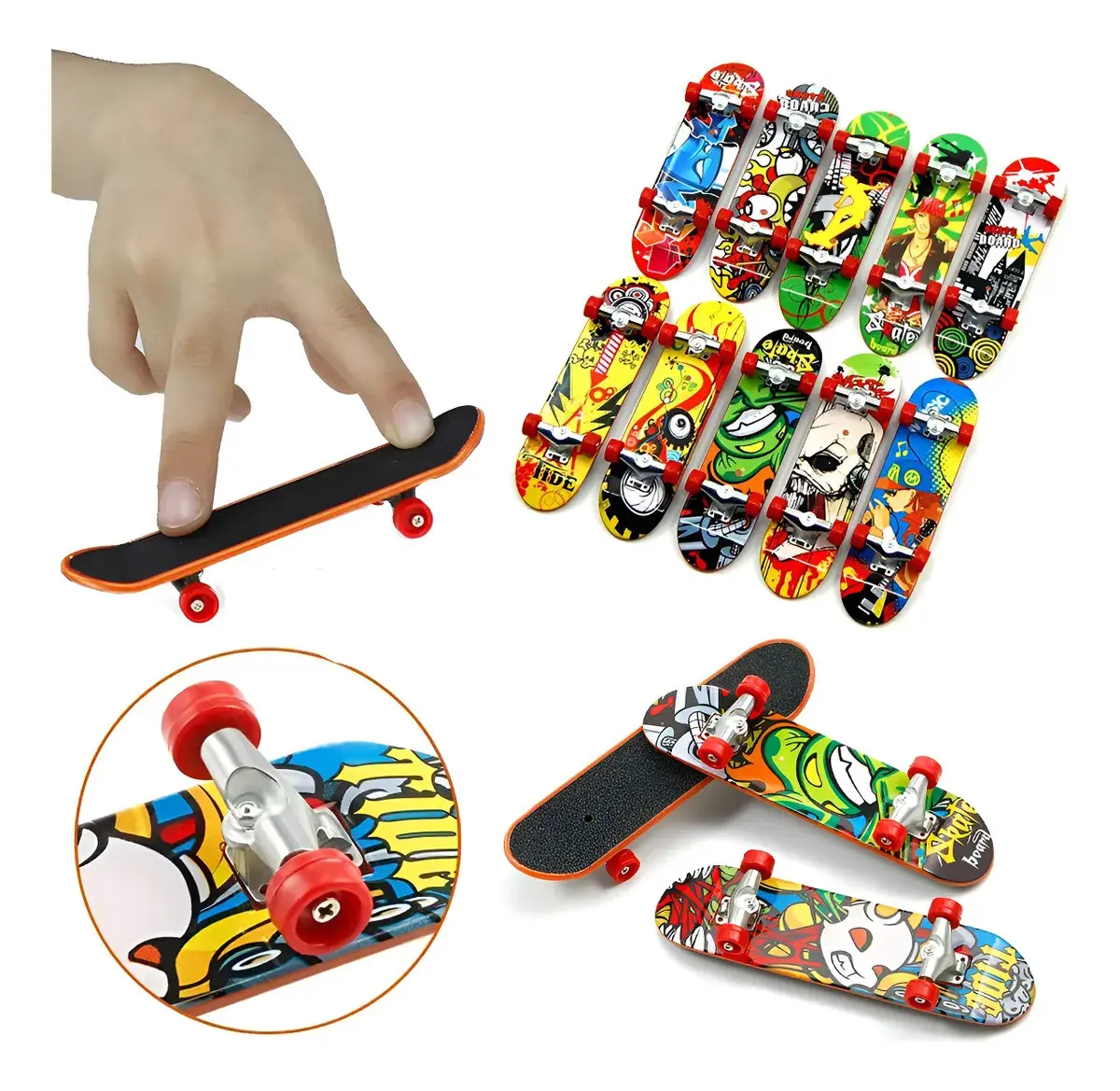 Kit 10 Skate Dedo Fingerboard Profissional C Rolamento Metal Sortidos Variadas - 1