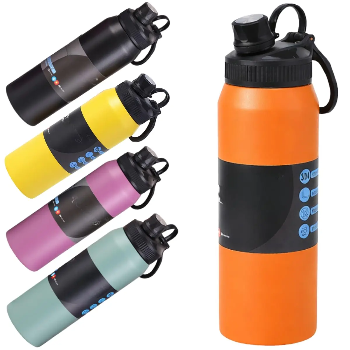 Garrafa Térmica Água 800ml Aço Inox Parede Dupla a Vácuo Tampa Esportiva Antivazamento com Alça Acabamento Fosco Academia Escola Dia a Dia (Coral) - 1