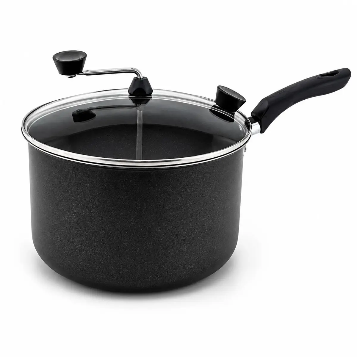 Panela Pipoqueira Antiaderente 4,3 Litros Tampa de Vidro Alumínio 20 cm Preto - 1