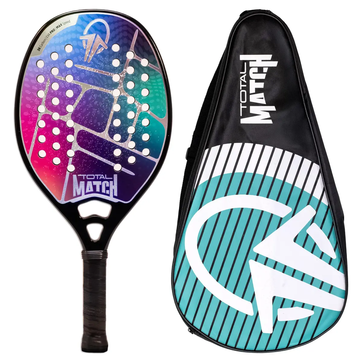 Raquete Beach Tennis Carbono 3k Total Match + Capa | Leve e equilibrada | 1 ano de garantia
