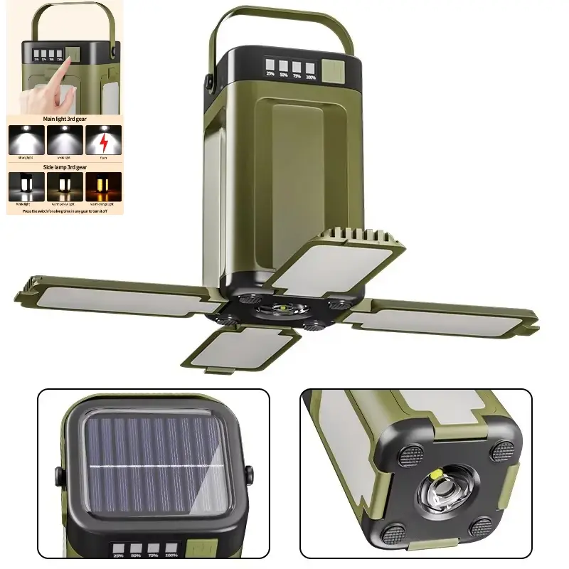 Luz solar ao ar livre tipo-c lanterna recarregável portátil banco de potência lâmpada led pendurado tenda luz para acampamento caminhadas pesca