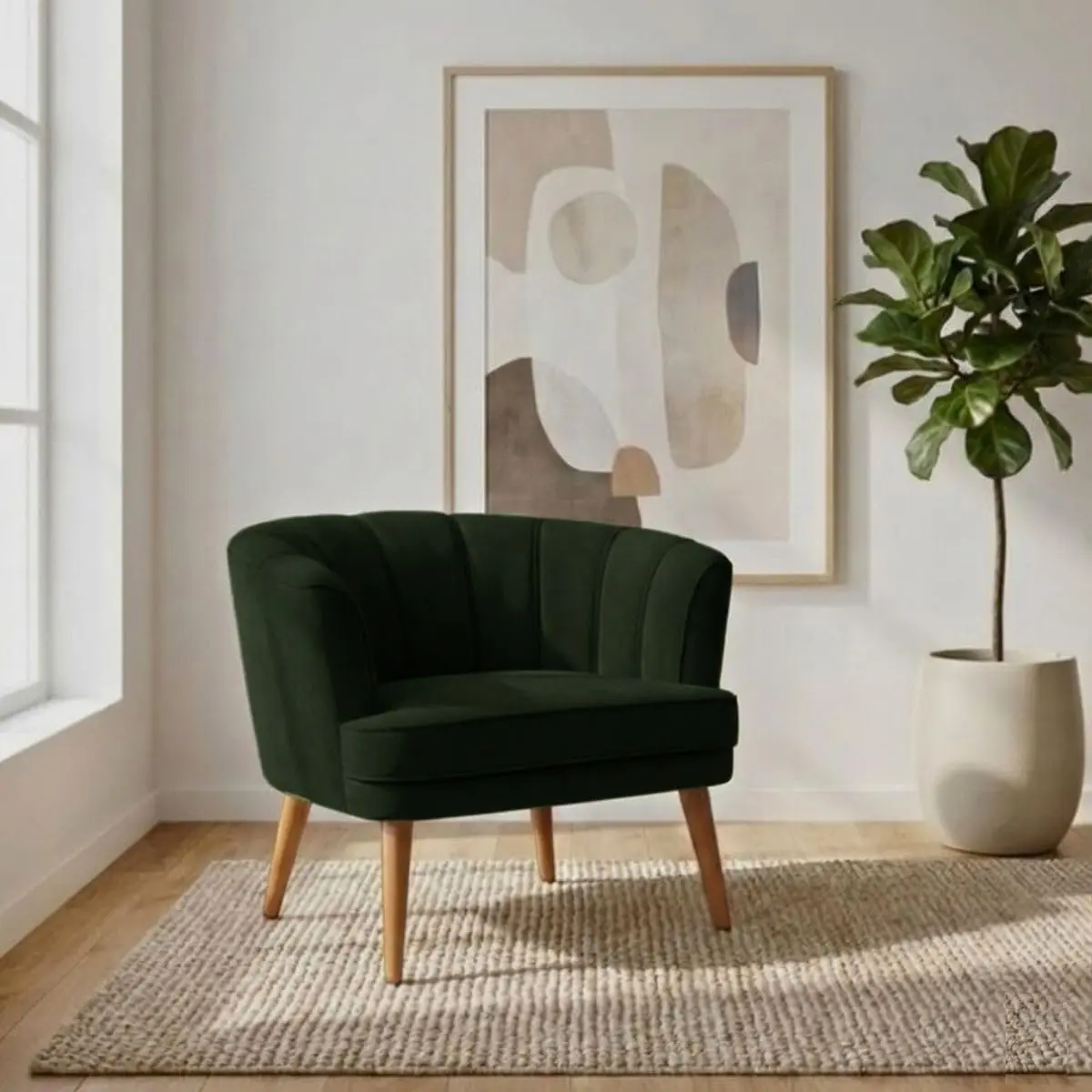 Poltrona Cadeira para Sala de Estar Confortável Tecido VeludoMOBLAN decor (Verde musgo)