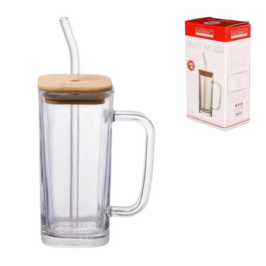 Haüskraft Caneca Accio 290 ml Vidro e Bambu com Canudo - 1