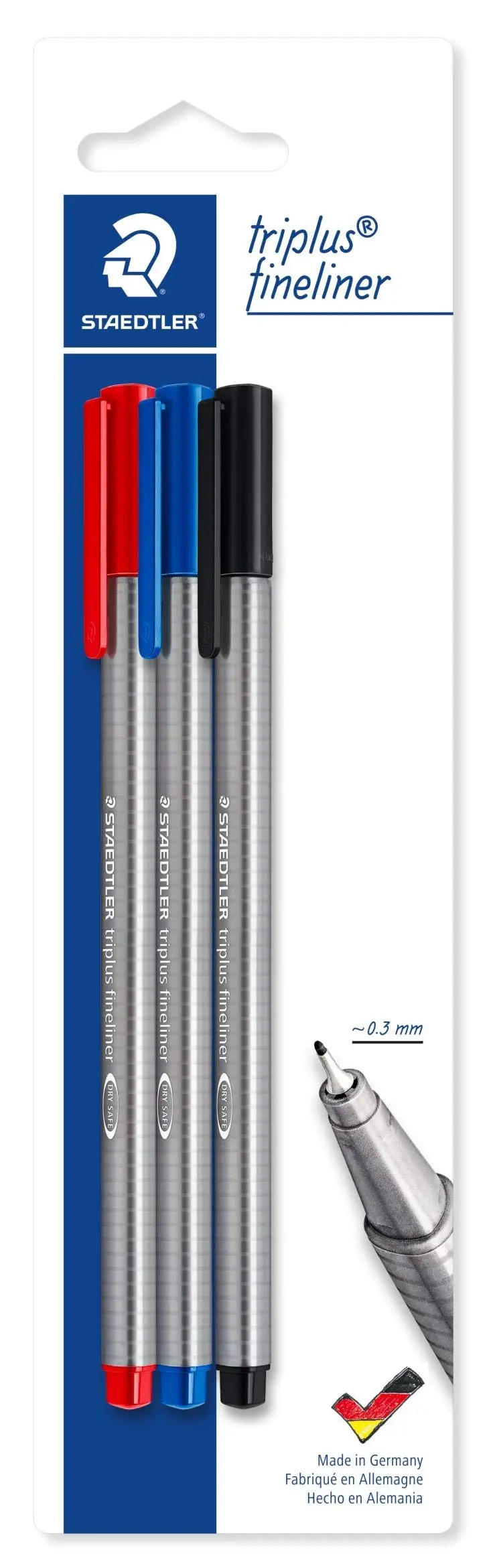 STAEDTLER Triplus Fineliner 334-S BK3 – Kit com 3 Canetas Ponta Fina 0.3mm (Preta, Azul, Vermelha), Escrita Confortável, Tinta Durável e Design Ergonômico - 1