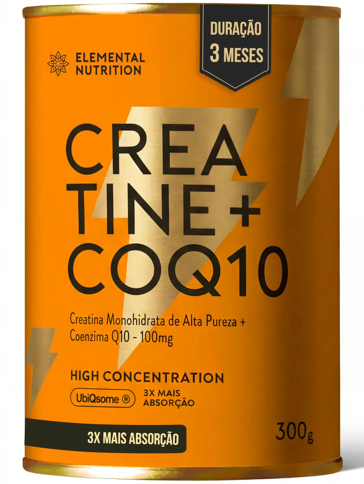 Creatina 100% Pura Micronizada e Coenzima Q10, Elemental Nutrition - 300g