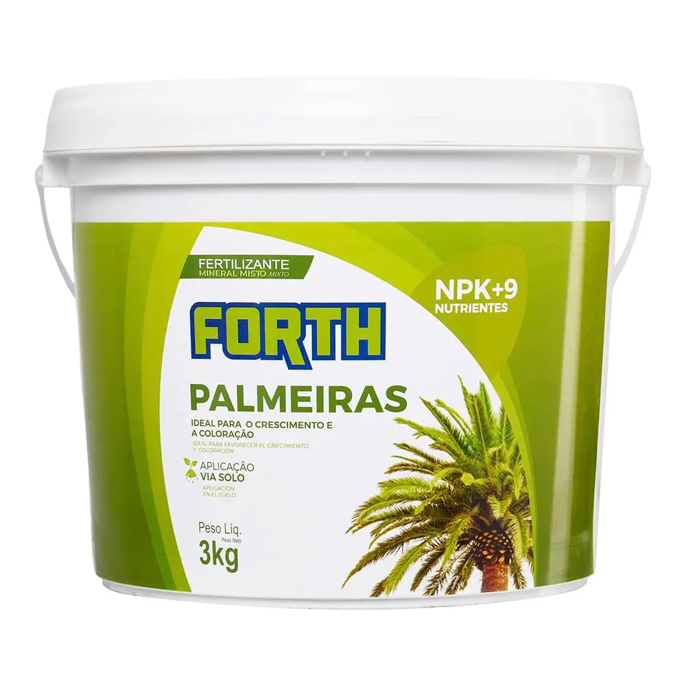 Adubo Forth Palmeiras, Fertilizante Mineral, NPK + Micronutrientes, Coqueiros, Nutrição Balanceada, Coloração de Folhas, Frutificação, Balde, 3kg
