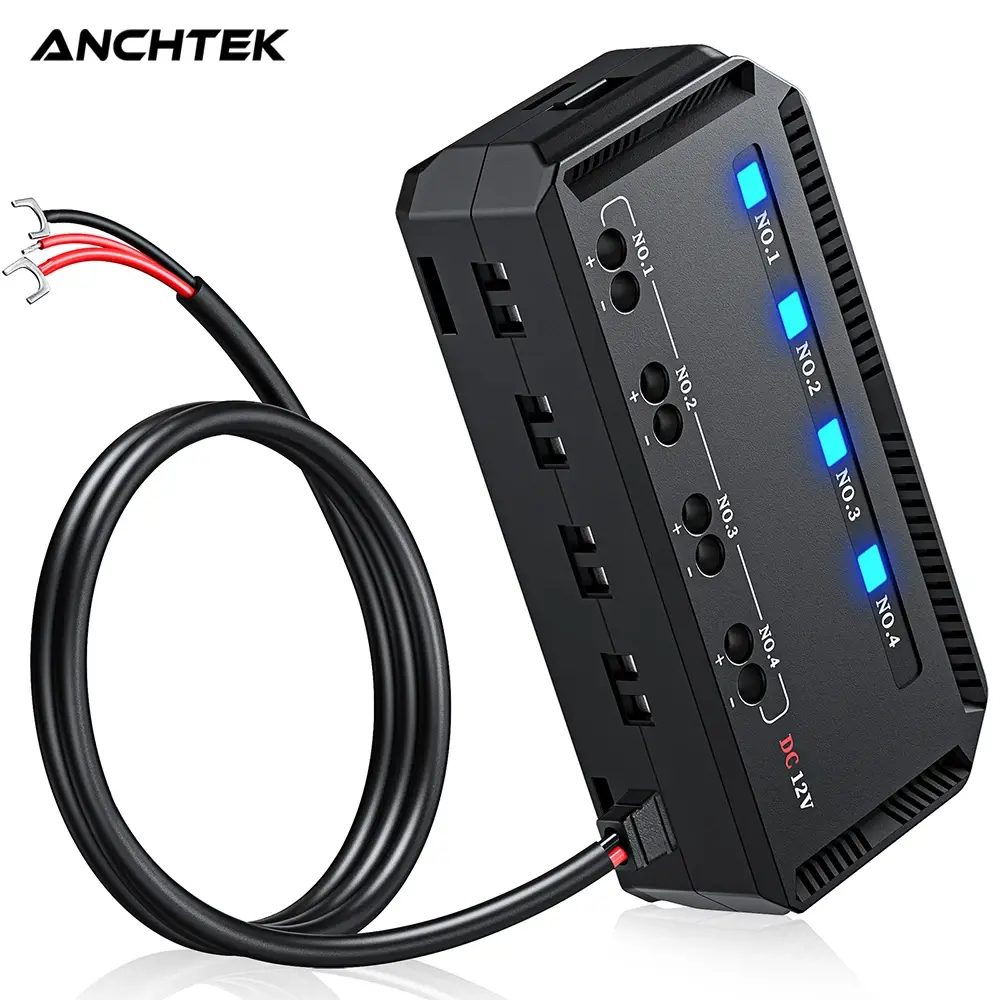 Anchtek 12v caixa de fusíveis para motocicleta, bloco de fusíveis automotivo universal com 4 circuitos, mini lâmina de perfil baixo, suporte de fusível indicador led - 1
