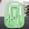 Kit de Utensílios de Cozinha 5 Peças - Faca Tesoura Descascador Tábua Culinária Inox - 1